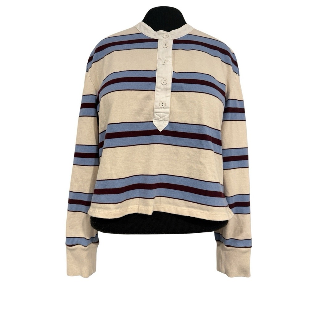 Veronica Beard Indri‎ Rugby Stripe Long Sleeve Top Parchment Multi S